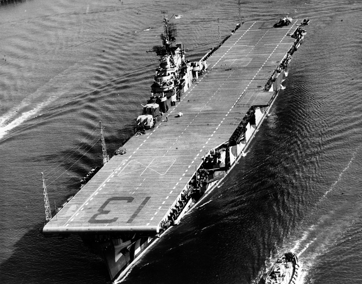An image of the USS Franklin sailing in the Atlantic Ocean