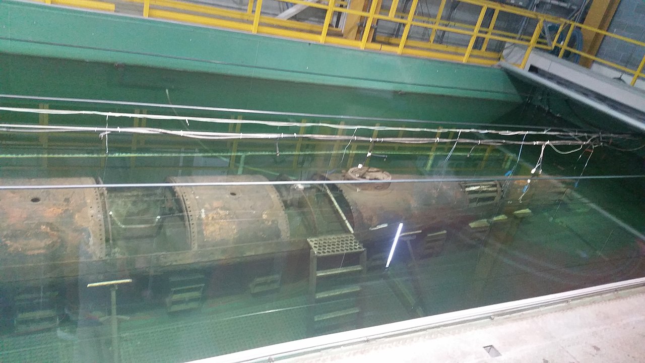 An image of the H.L. Hunley stored in water
