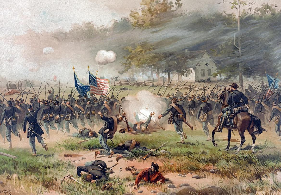 A painting depicting the scenes at the Battle of Antietam