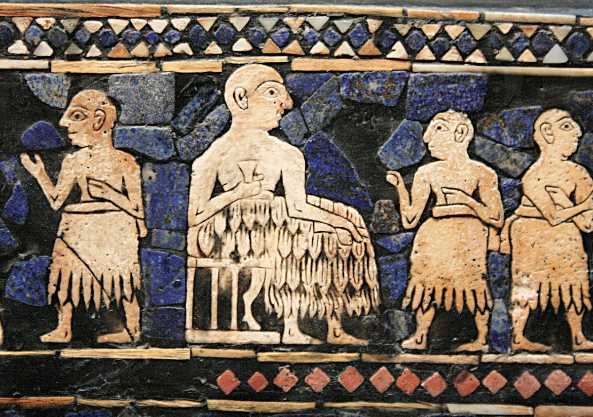 An image of several ancient Sumerians during an event