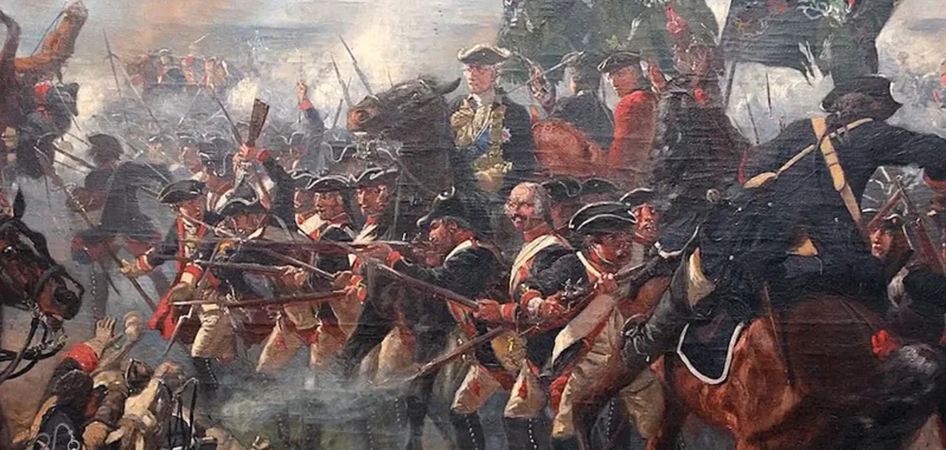 Oil painting of a battle during the Revolutionary War