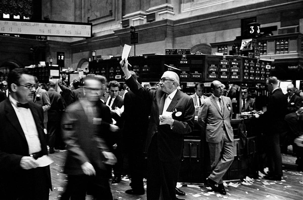 Traders on the floor of a New York Stock Exchange on a busy day