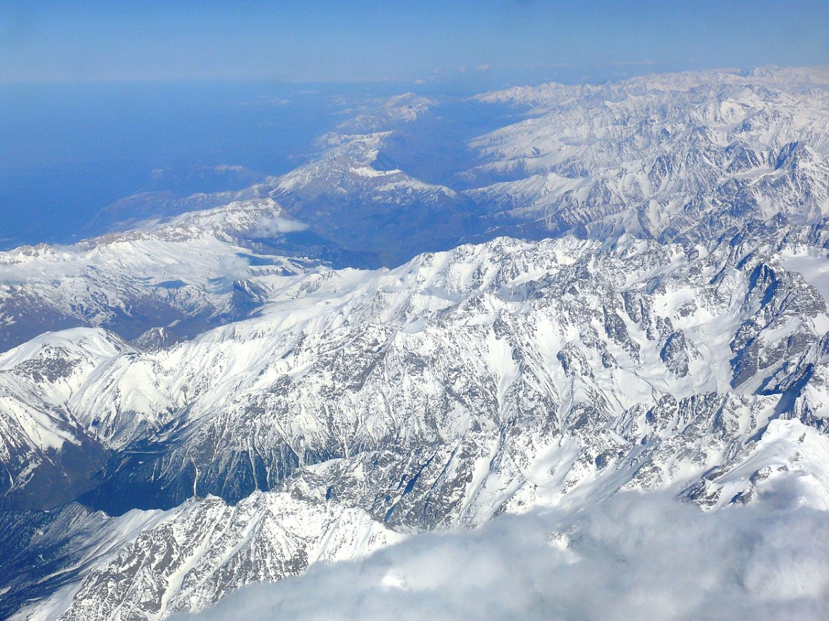 An image of the Caucasus Mountains covered in snow