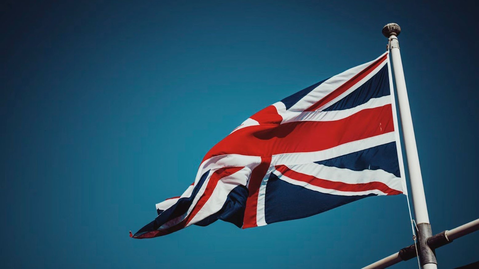 The UK flag on a flagpole.