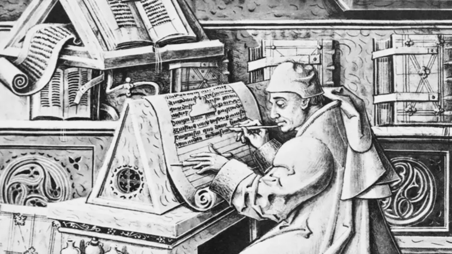 Illustration of Johannes Gutenberg using the first printing press