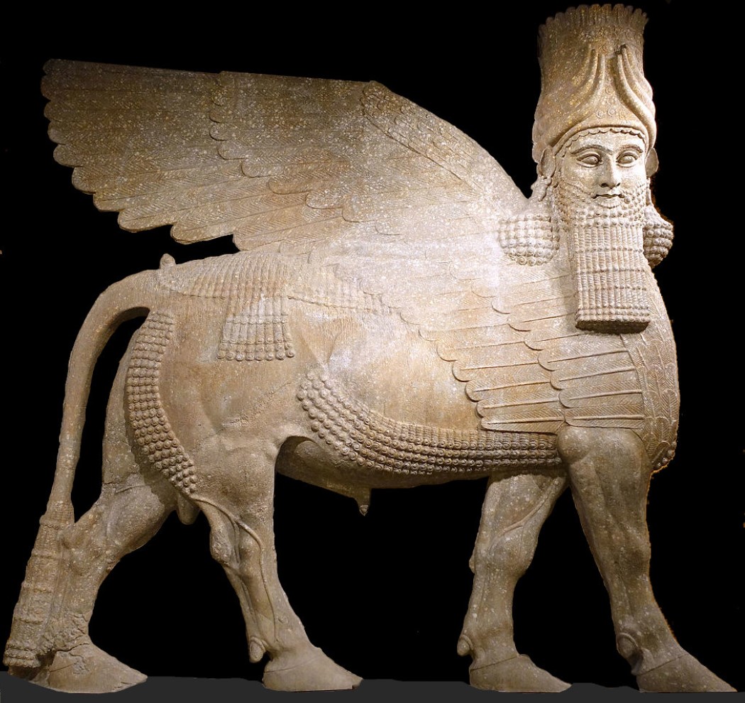 An image of a giant lamassu created during the reign of Assyrian king Sargon II