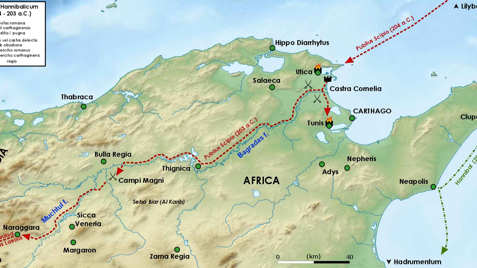 Part of North Africa with Scipio's campaign shown.