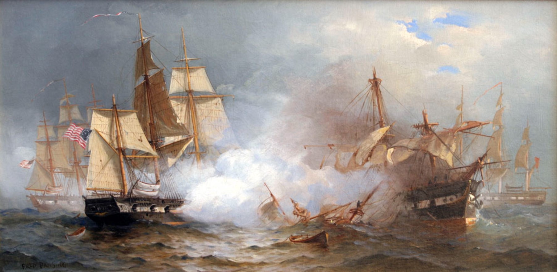 An image of the US Navy in battle in 1812