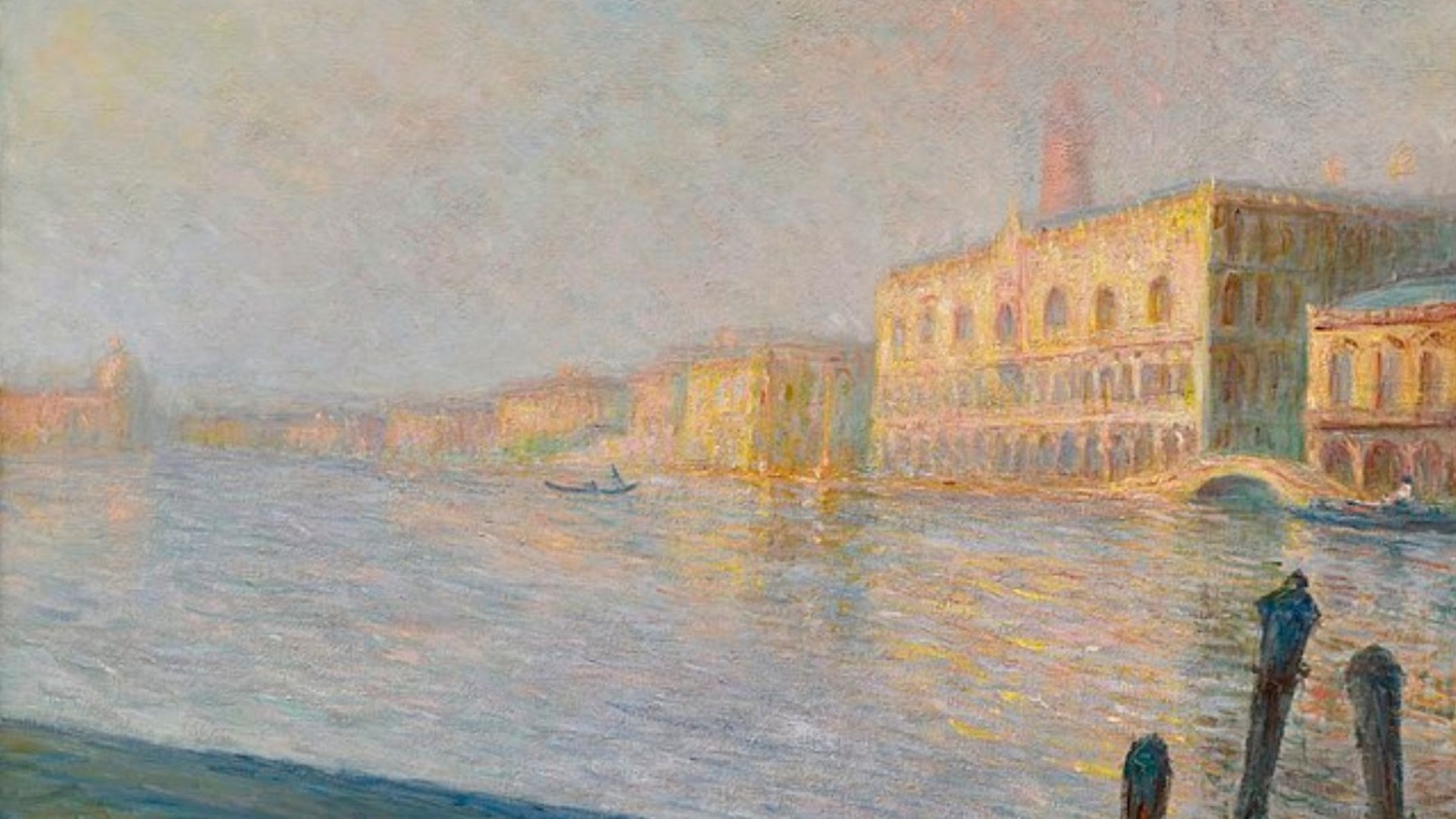 Monet’s Le Palais Ducal painting. The painting is of some buildings along a river.