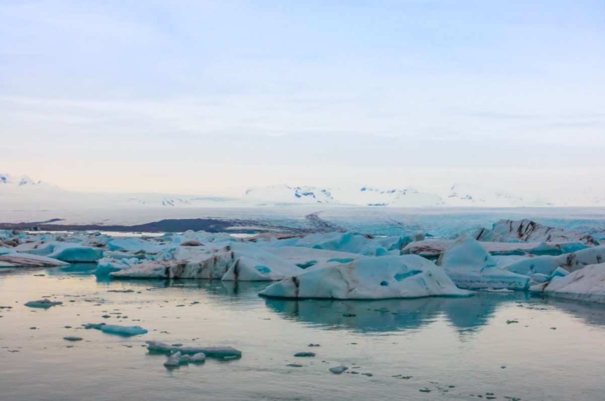 A photograph of melting ice caps in the polar regions
