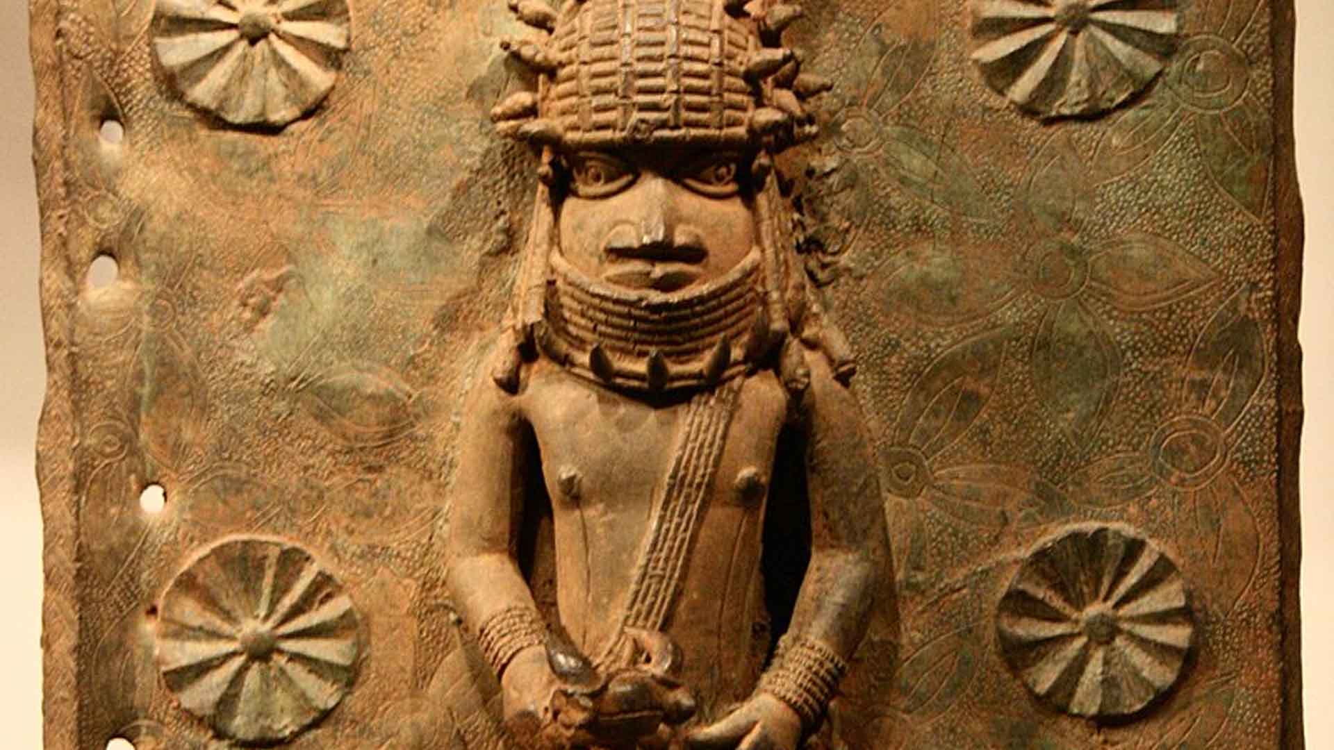 A Benin Bronze plaque on display in the British Museum