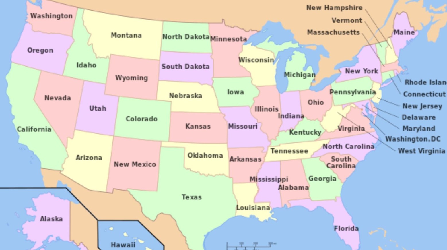 A map of the US states.