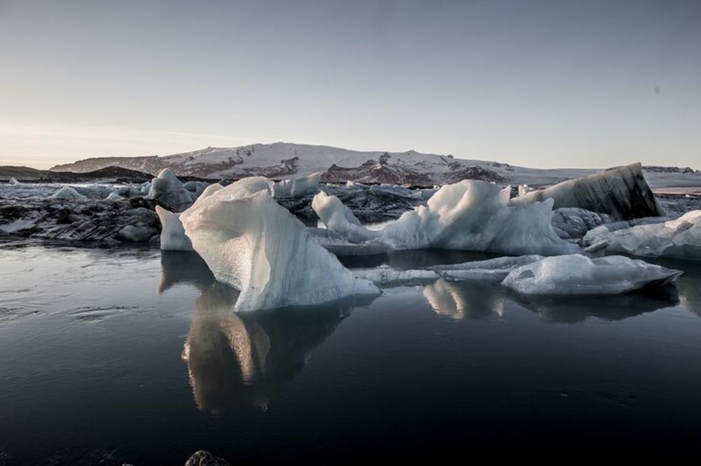 A photograph of melting ice in the polar region of the world