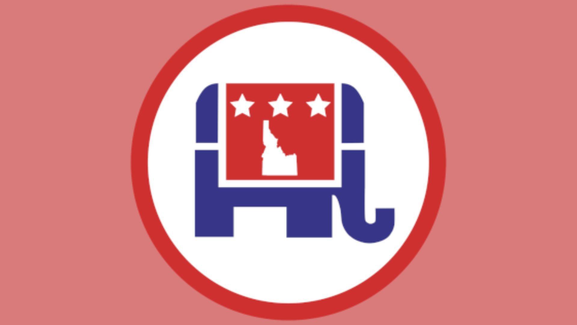 The logo for the Idaho Republican Party against a red background
