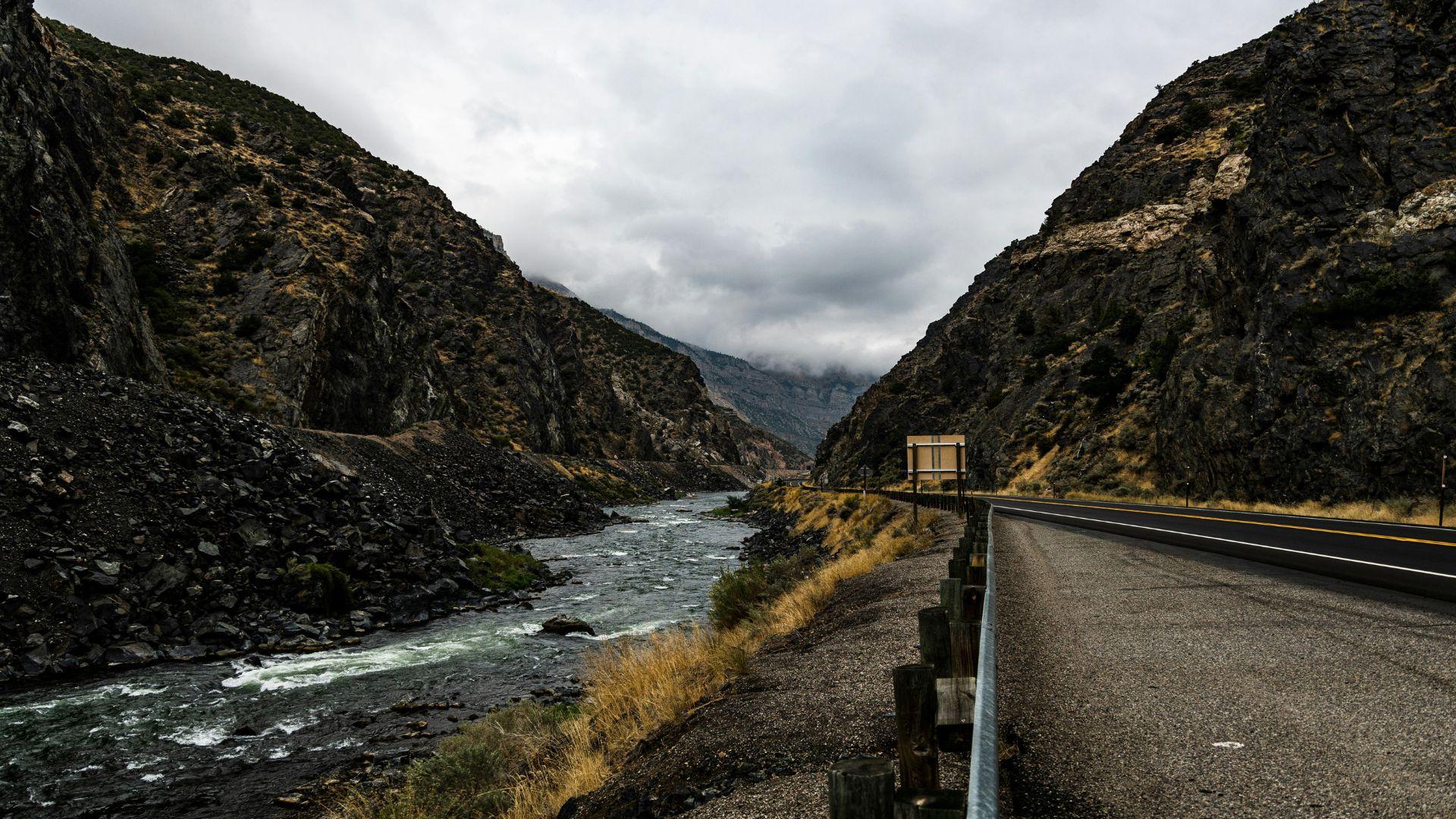 A river seen next to a highway in the United States.