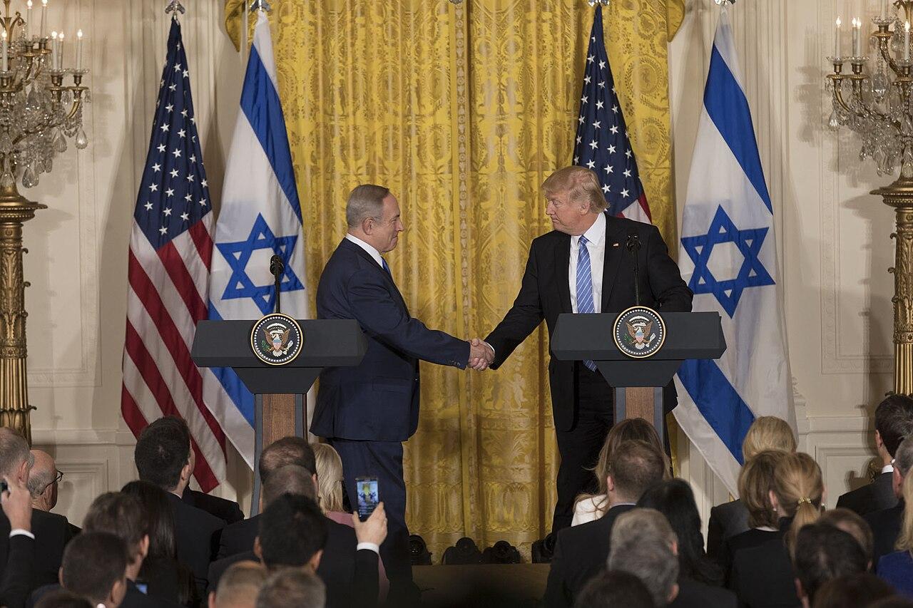 An image of former US President Donald Trump with Israeli Prime Minister Benjamin Netanyahu