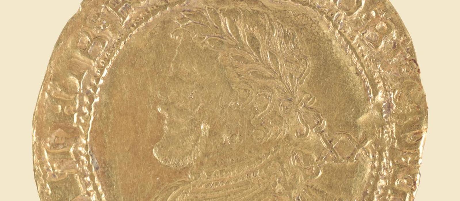 One of the 400-year-old gold coins within the Poorton Coin Hoard found in Dorset, England