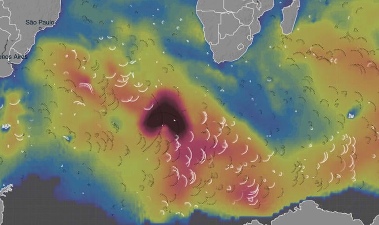 A large wave anomaly was spotted between Antarctica and southern Africa for the second time in a month, sparking online speculation.