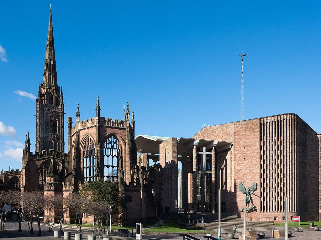 A photograph of a large church in Coventry taken on a clear day