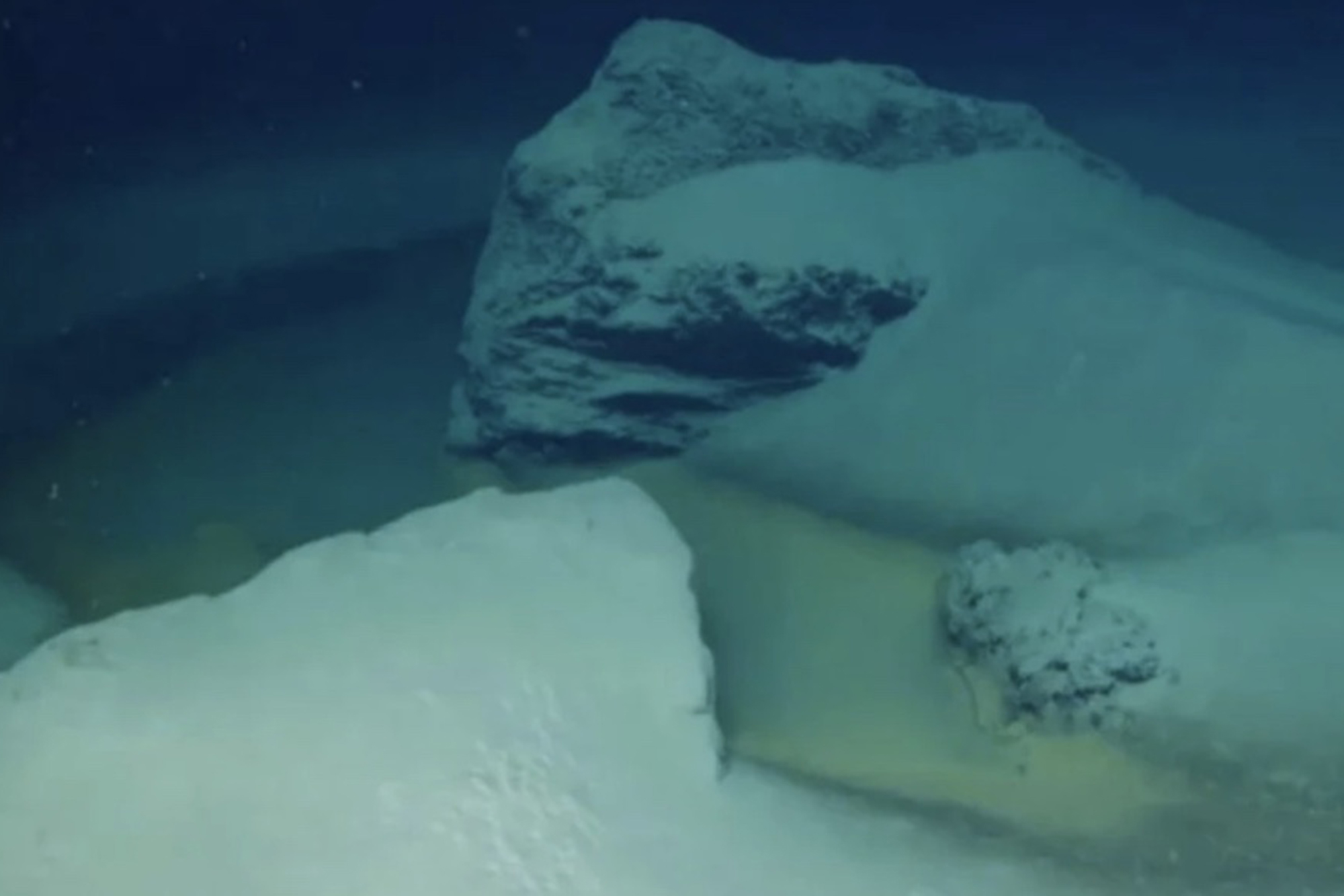 A underwater photograph of a brine pool in the Red Sea