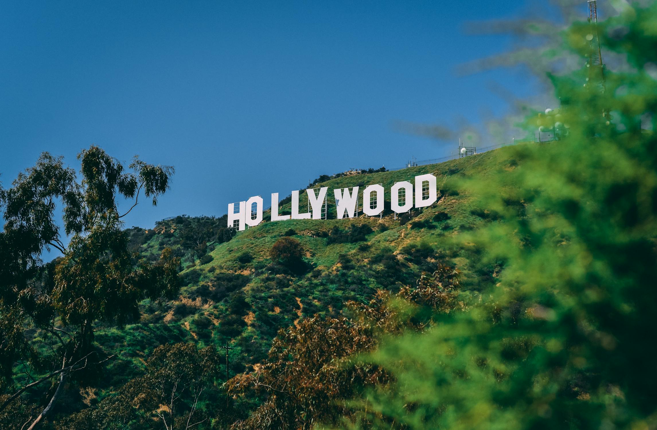 The Hollywood sign on a hill in Los Angeles, California