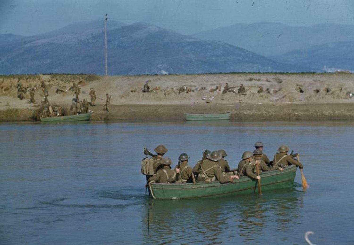 British Royal Engineers of the 46th Infantry Division cross the Garigliano river, on January 19, 1944