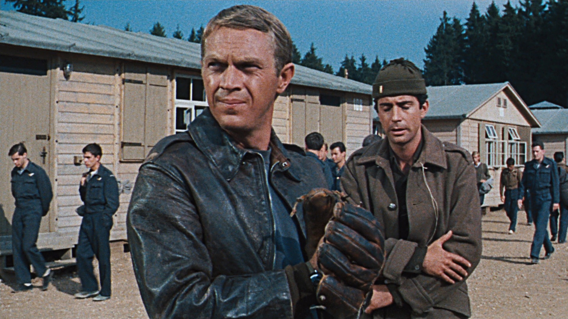 Captain Virgil Hilts (Steve McQueen) in the POW camp in "The Great Escape"