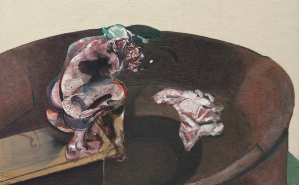A close up of the painting "Portrait of George Dyer Crouching"