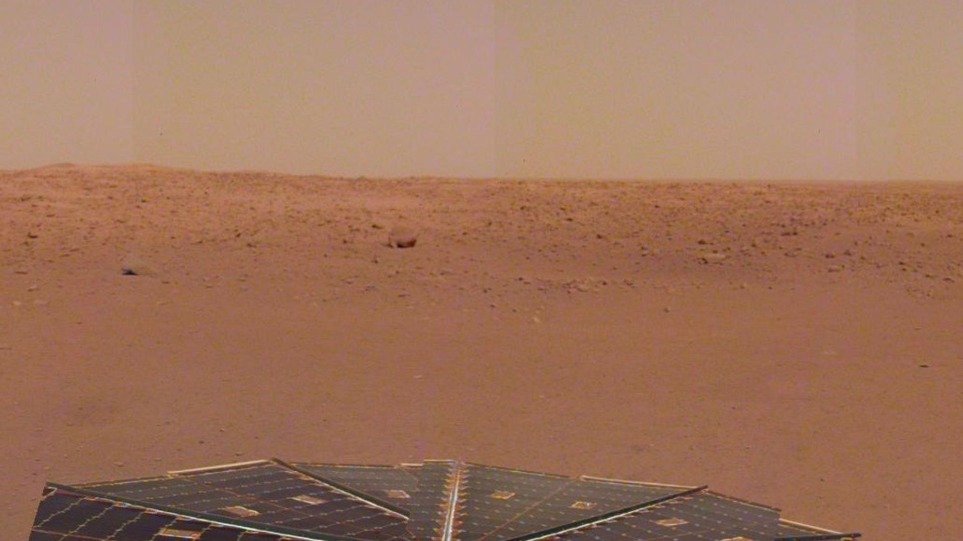 A photo taken by the InSight lander of Mars’ rocky surface.
