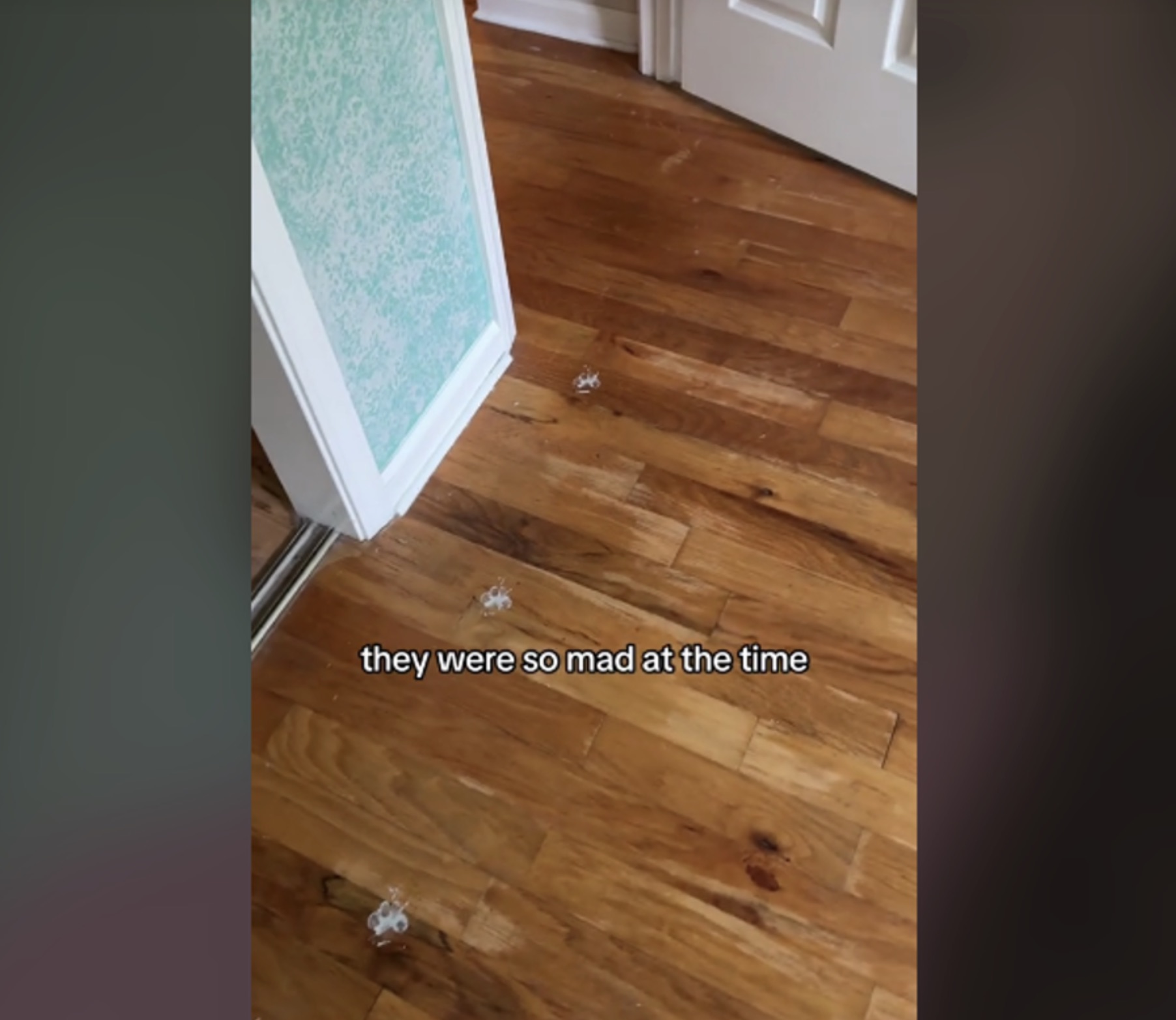 A dog’s paw prints left behind in paint in a spare bedroom