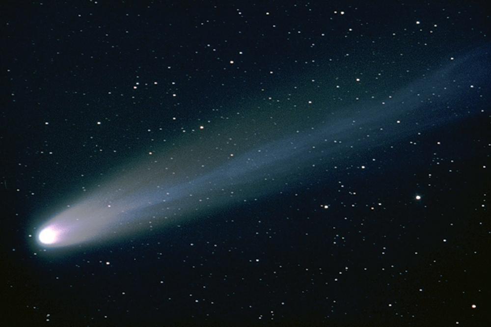 A comet is pictured flying through space