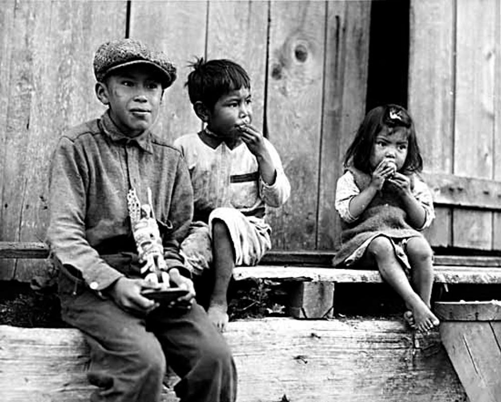 Three Nuu-chah-nulth (Nootka) children at Friendly Cove, British Columbia