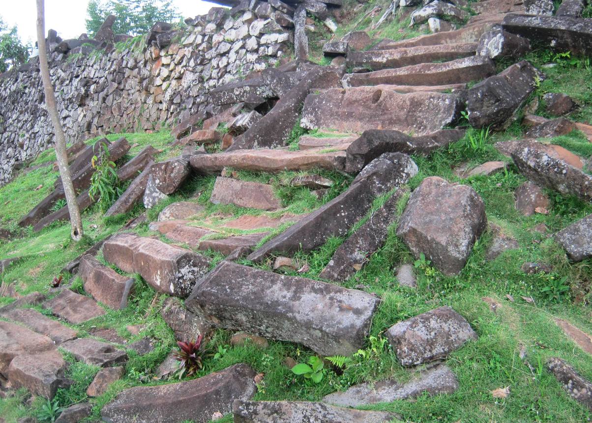 A close up of stones on a mountain at Gunung Padang