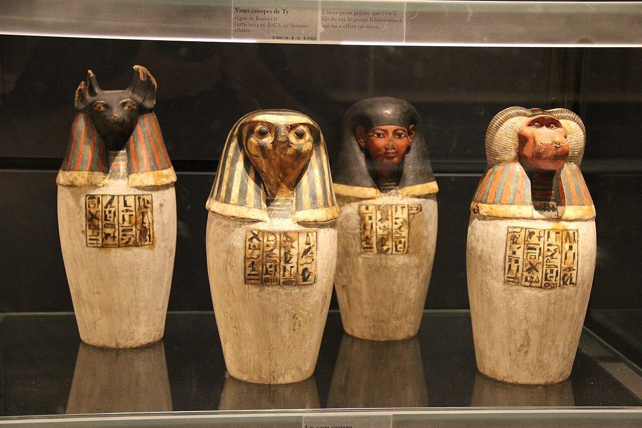 A photograph of canopic jars