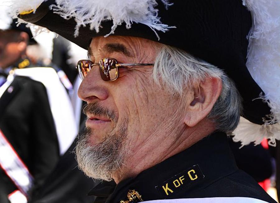 A member of the Santa Fe, New Mexico, council of the Knights of Columbus color corps participates in a ceremony in Santa Fe.