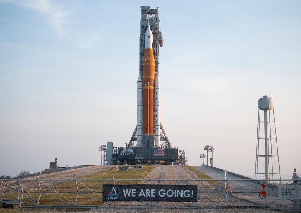 A photograph of a NASA rocket prior to take off