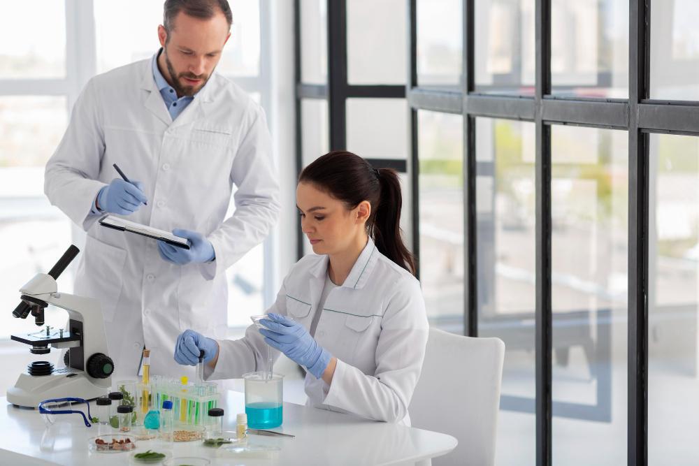 A photograph of scientists testing samples