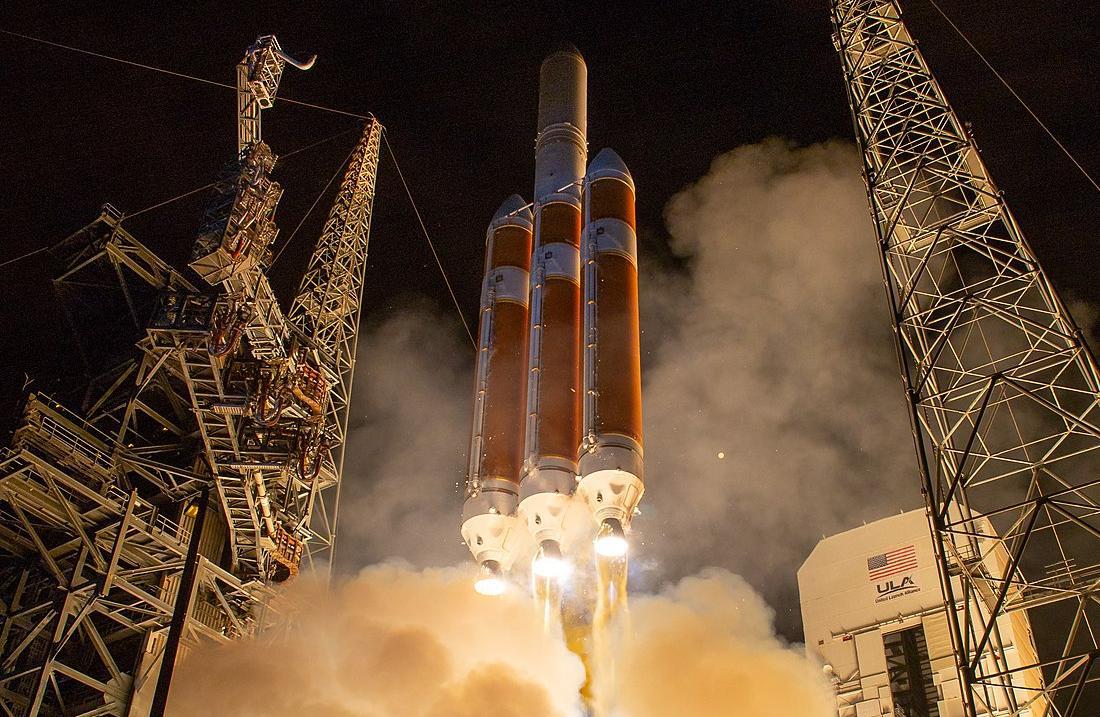 A photograph depicting the launching of a space probe