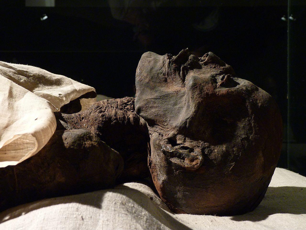 A photograph of a mummified Egyptian man