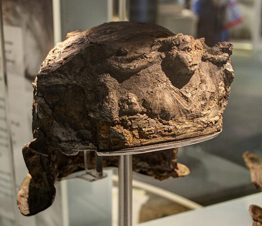 A photograph of the front of the Hallaton Helmet