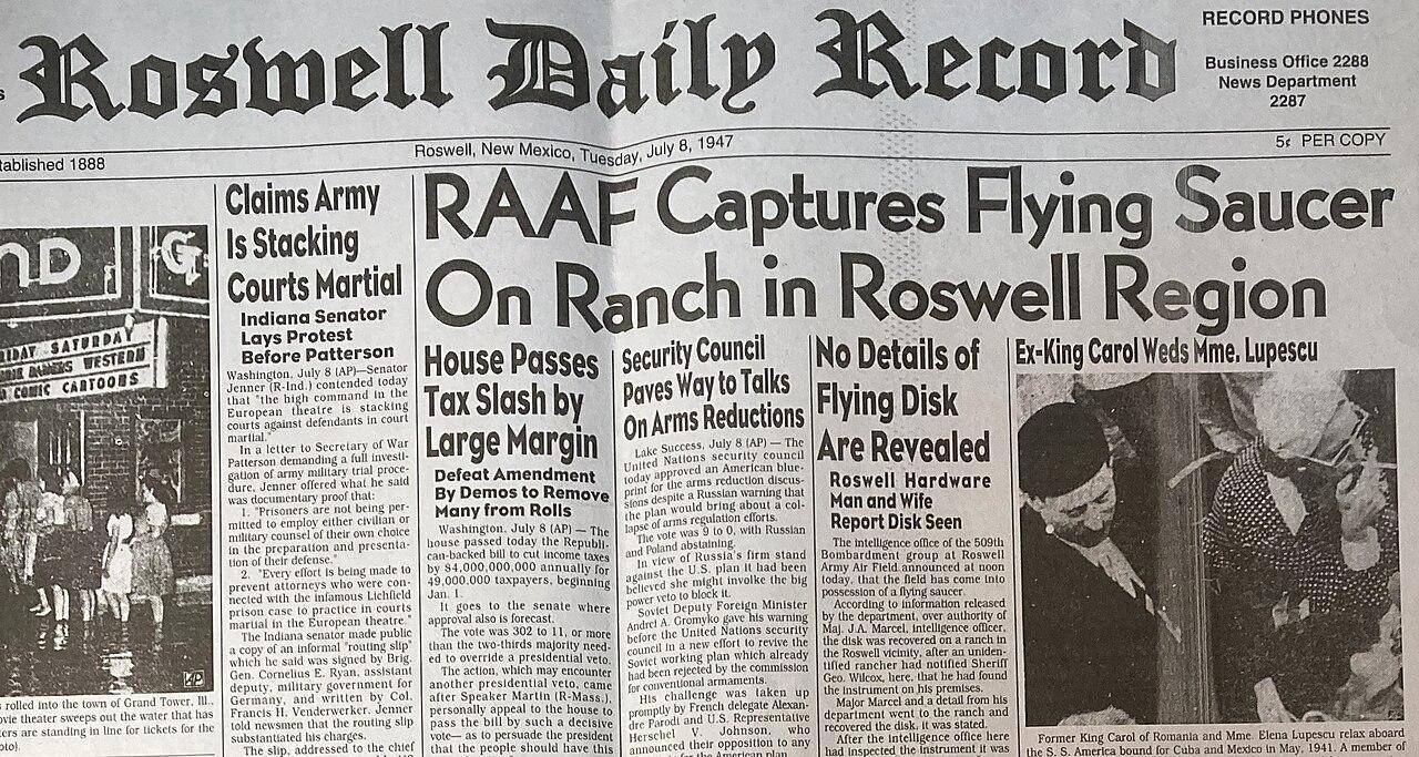 A newspaper from 1947 makes reference to the Roswell incident
