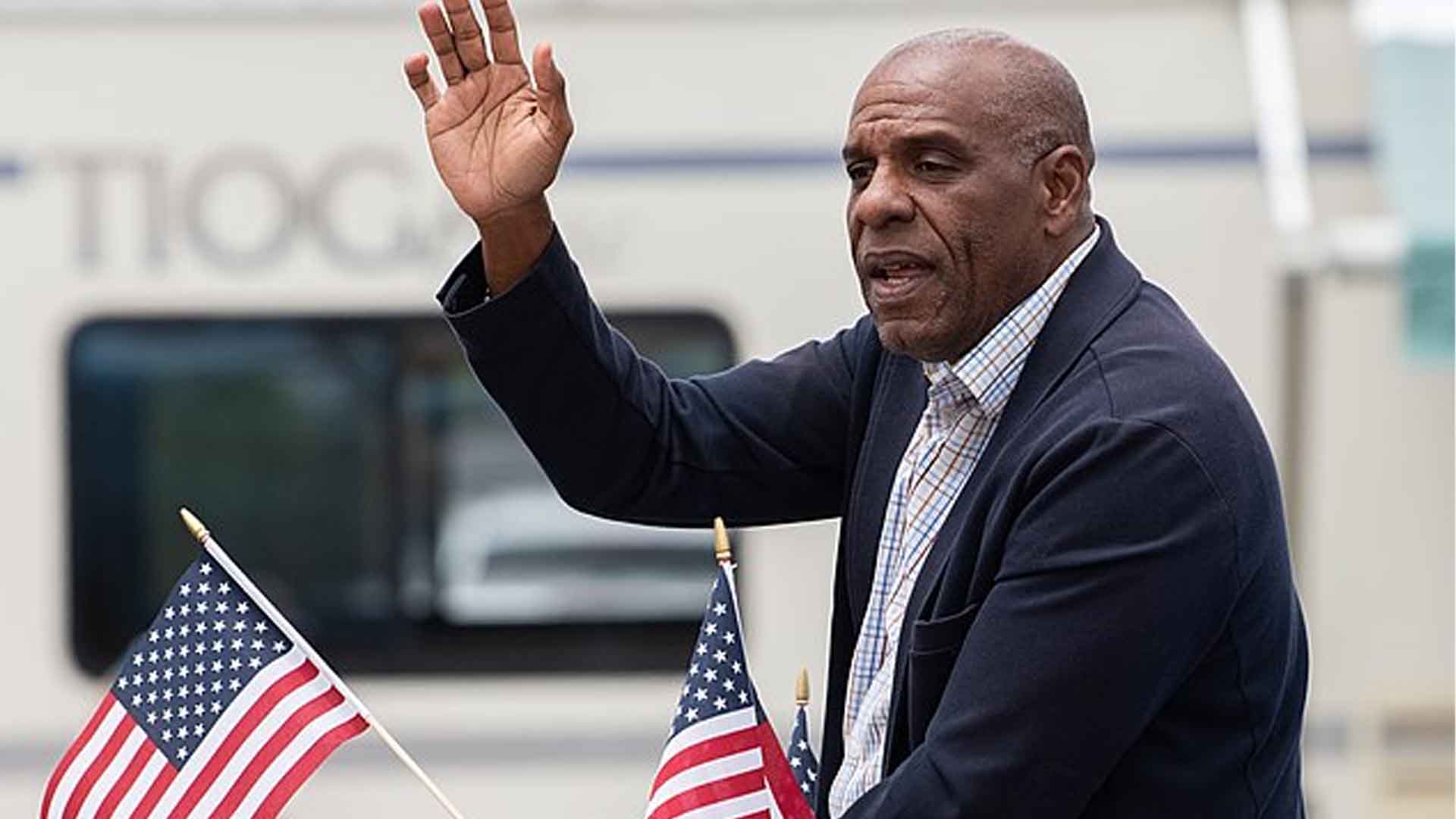 California State Senator Steven Bradford waving