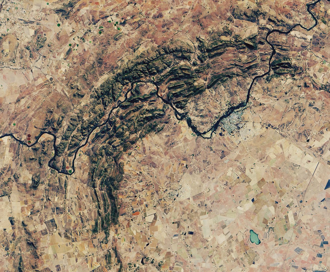 A satellite image of the Vredefort impact structure