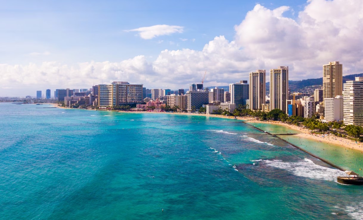 Waikiki buildings and beach in Hawaii