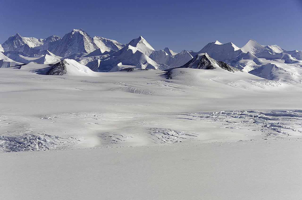 A photograph of the Ellsworth mountain range in Antarctica