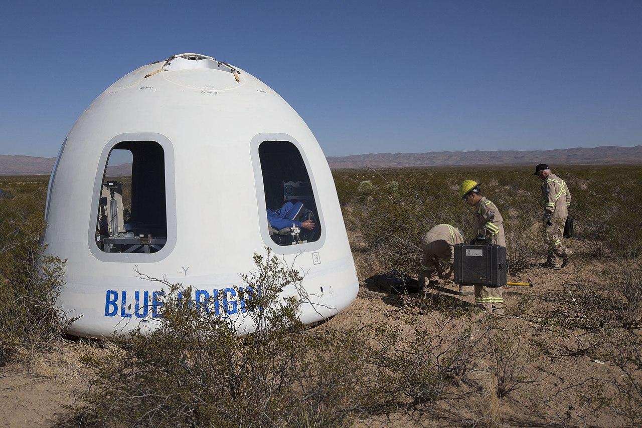 A photograph of a Blue Origin capsule