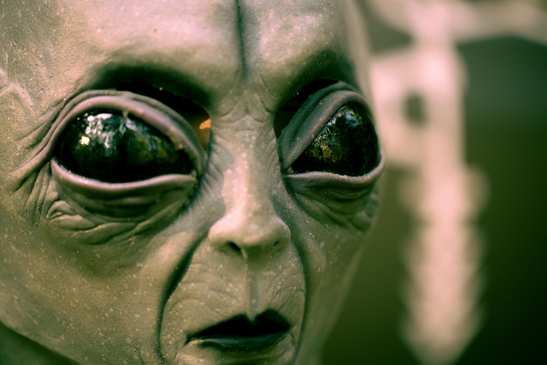 A close-up of an alien face