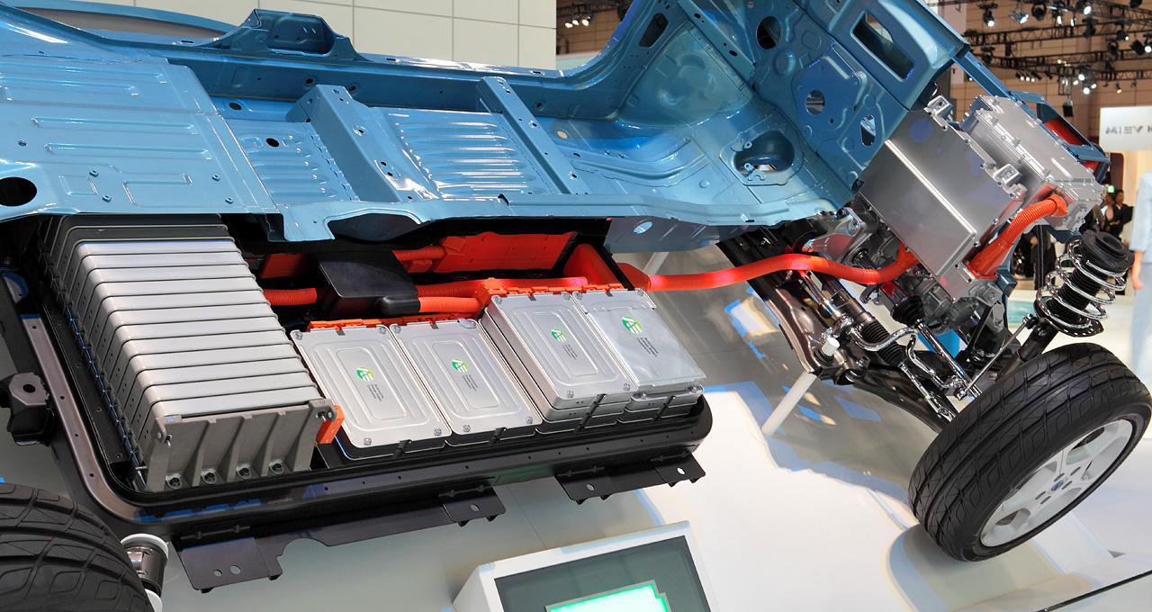A photograph of a lithium-based battery on an electric vehicle