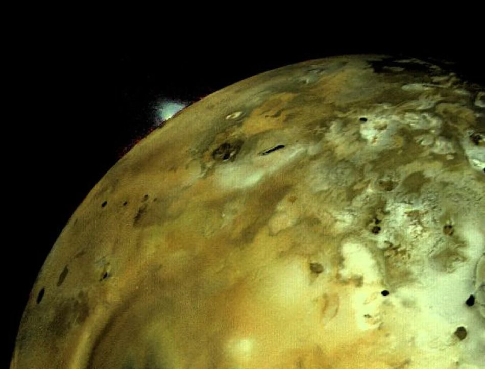 A photograph of a volcanic eruption of Io