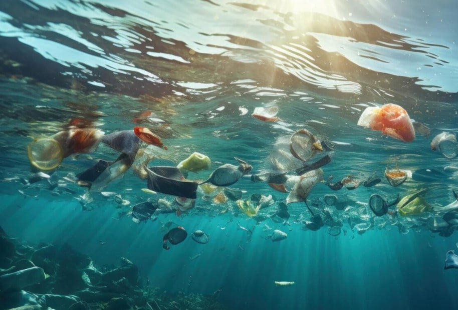 Plastics gathered in the ocean